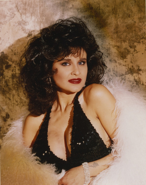 Leanna Foxx in Black Lingerie with Feather Scarf Portrait Photo Print - Item # VARCEL689493