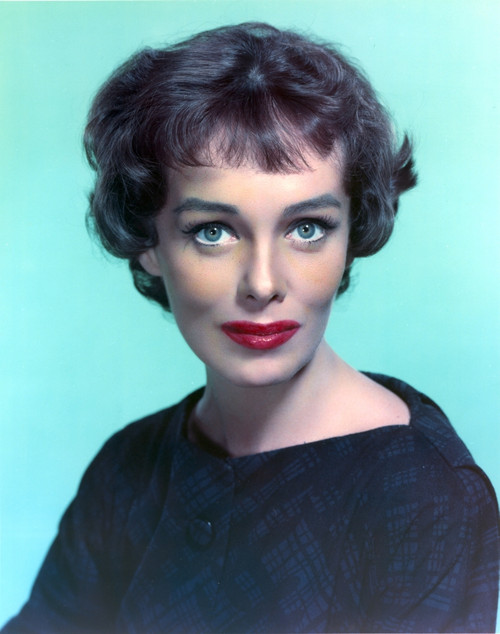 Phyllis Kirk wearing Black Sweater with Red Lips Portrait with Lightblue Background Photo Print - Item # VARCEL689693