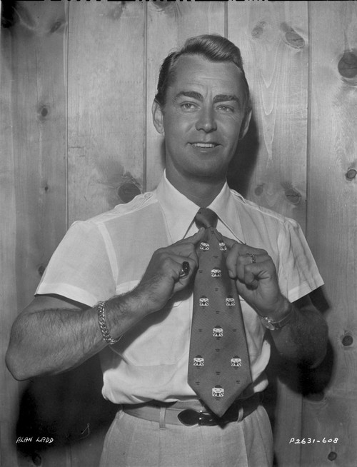 Alan Ladd Fixing His Tie in Black and White Portrait Photo Print - Item # VARCEL689791