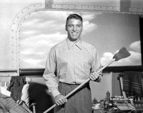 Burt Lancaster in a Printed Long Sleeve Holding a Long Steel Photo Print - Item # VARCEL690009