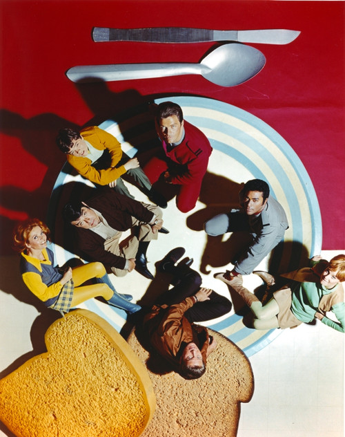 Land Of The Giants Cast Group in Picture with Huge Plate Photo Print - Item # VARCEL690023