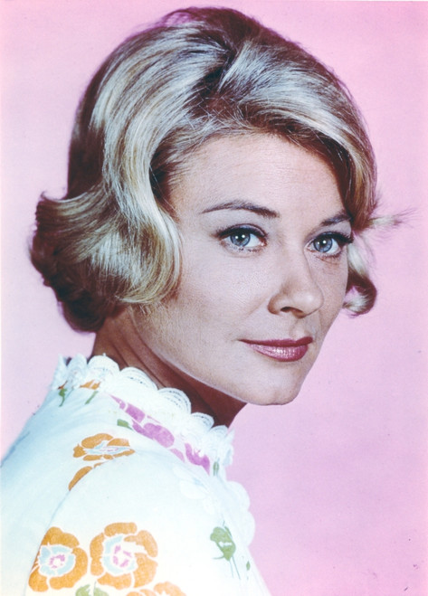 Hope Lange in Printed Blouse on Pink Background Photo Print - Item # VARCEL690044