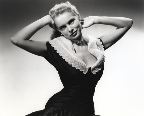 Janet Leigh Posed in White Silk One Piece Strap Dress with Elbows Up and Hands Behind the Head Photo Print - Item # VARCEL690209