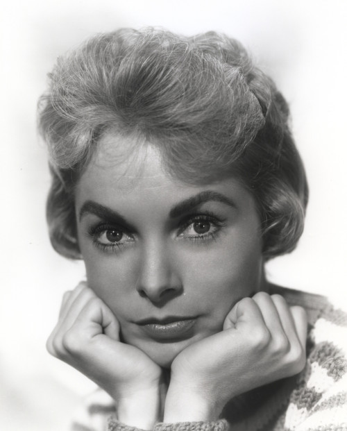 Janet Leigh Portrait in Striped Knitted Long Sleeve Sweater with Chin Leaning on the Hands Photo Print - Item # VARCEL690211