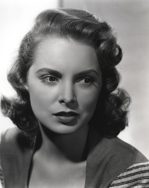 Janet Leigh Posed in Grey Linen V-Neck Blouse with Stripe Sleeves Photo Print - Item # VARCEL690212