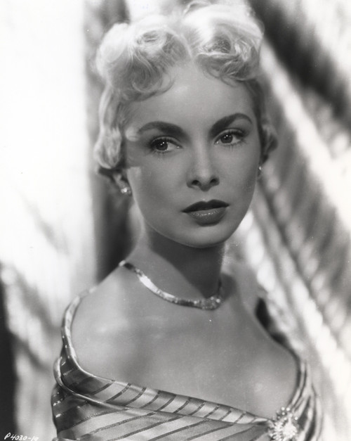 Janet Leigh Posed in Stripe Shoulder Dress and Shiny Necklace with Pearl Earrings with Head Turn to the Right Photo Print - Item # VARCEL690223