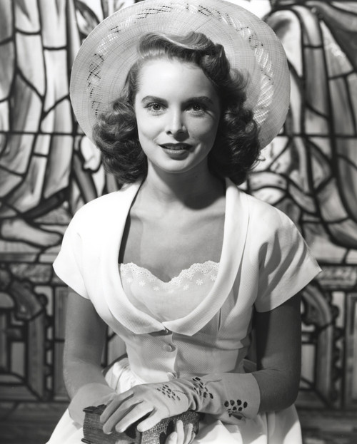 Janet Leigh Close Up in Classic Portrait in White Silk Short Sleeve Dress and Gloves with Hands on the Lap Photo Print - Item # VARCEL690239