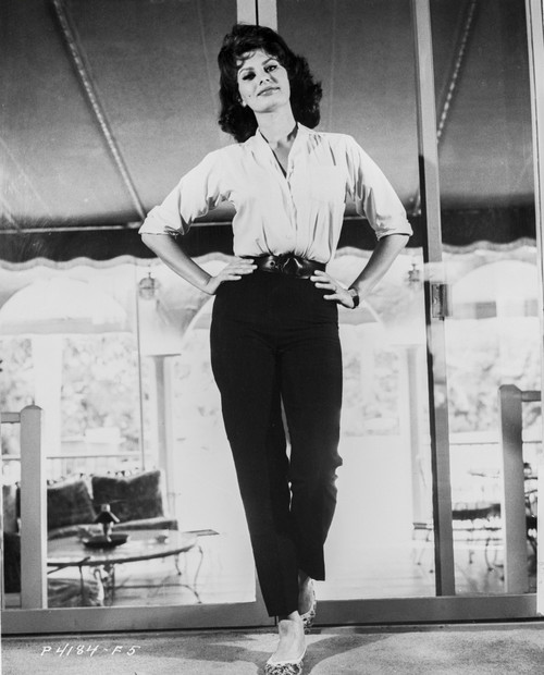 Sophia Loren wearing a Wrap Tunic Top and a Black Pants in a Portrait Photo Print - Item # VARCEL690483