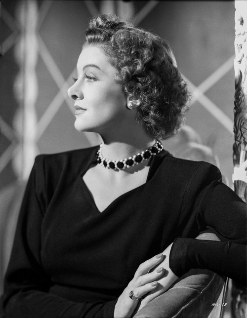 Myrna Loy Looking Away in Black and White with Necklace and Earrings Photo Print - Item # VARCEL690583