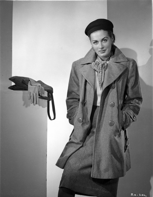 Ramsey Ames posed in Classy Coat in Black and White Photo Print - Item # VARCEL692773