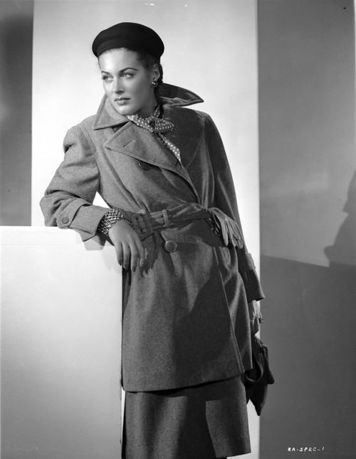 Ramsey Ames posed in Classy Coat in Black and White Photo Print - Item # VARCEL692788