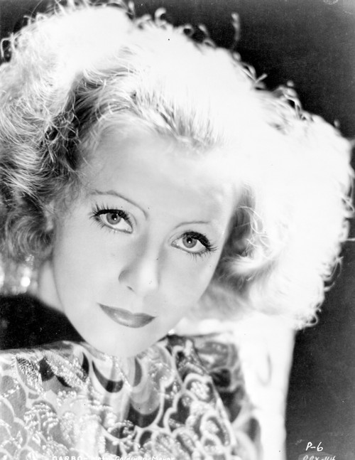 Greta Garbo Red lipstick Curly Hairdo wearing Classic Dress Photo Print - Item # VARCEL692838