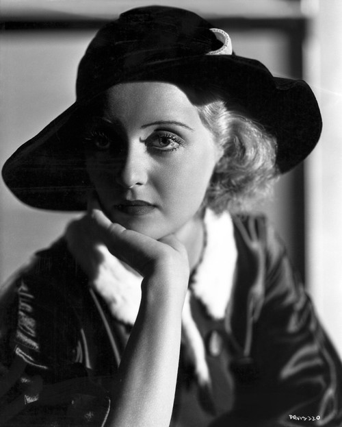 Bette Davis Portrait Chin Leaning on Hand in Black Hat and White Collar Velvet Dress Photo Print - Item # VARCEL692847