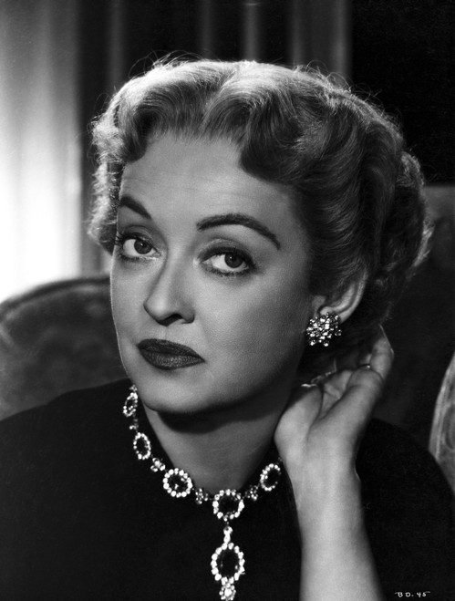 Bette Davis Portrait Hand on the under the Ear in Black High Neck Dress with Black Gemmed Necklace Photo Print - Item # VARCEL692911