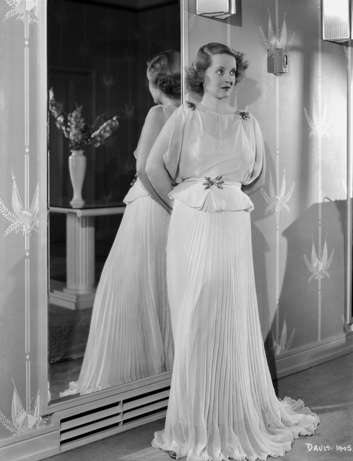 Bette Davis Posed with Hands on the Back in White Chiffon Silk Long Dress Photo Print - Item # VARCEL692950