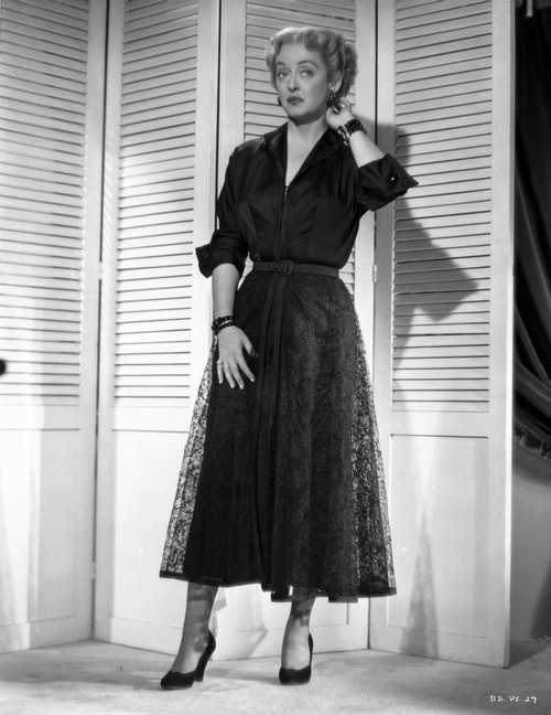 Bette Davis Posed with Left Hand on the Head in Black V-Neck Long Sleeve Lace Dress Photo Print - Item # VARCEL692963
