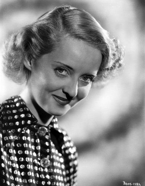 Bette Davis Portrait smiling in White Polka Dot Short Sleeve Black Dress Photo Print - Item # VARCEL693005