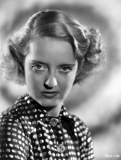 Bette Davis Portrait Serious Look with Curled Hair in Polka Dot Black Shirt Photo Print - Item # VARCEL693018