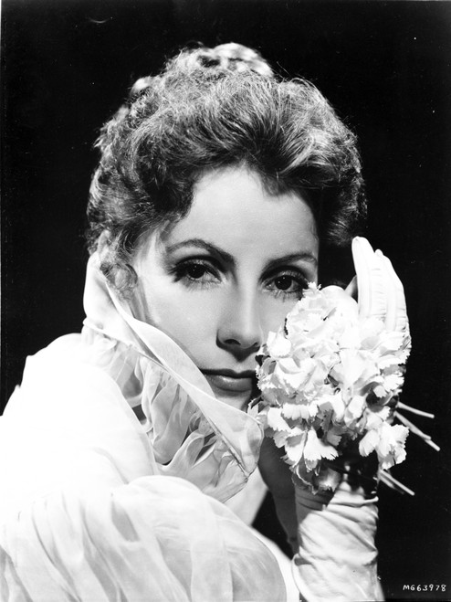 Greta Garbo Holding Flowers in White Gown Portrait Photo Print - Item # VARCEL693096