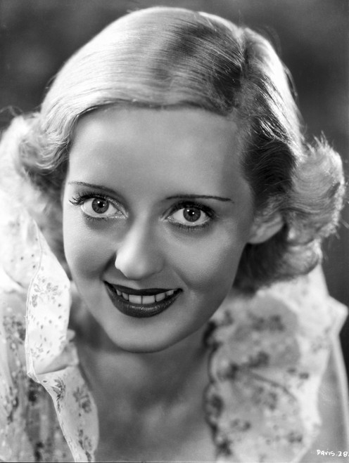 Bette Davis Portrait smiling Looking Straight in White Lace Dress Photo Print - Item # VARCEL693134