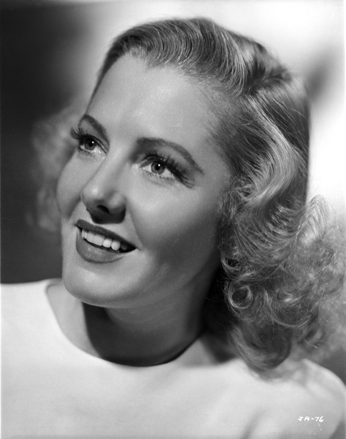 Jean Arthur Portrait in White Silk Round Neck Dress with Eyes Looking Up Photo Print - Item # VARCEL693145