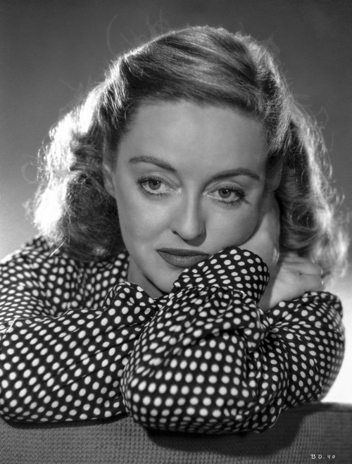 Bette Davis Portrait with Arms Crossed Through the Head with Hand on the Cheek in White Polka Dot Black Long Sleeve Shirt Photo Print - Item # VARCEL693262