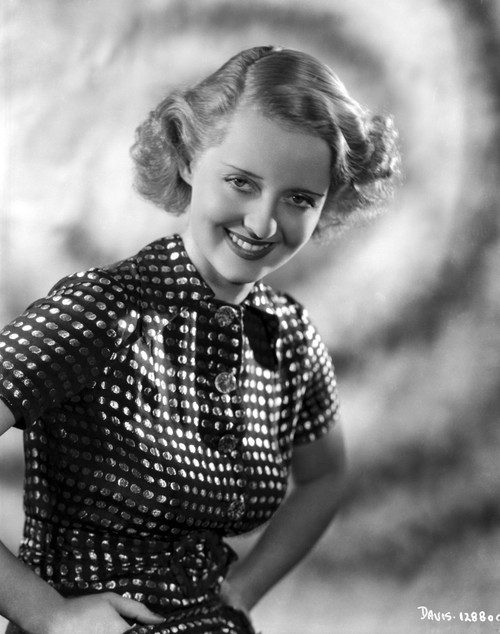 Bette Davis Portrait Hands on the Waist in White Polka Dot Black Short Sleeve Dress Photo Print - Item # VARCEL693296