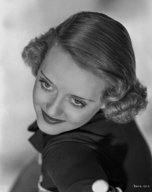 Bette Davis Portrait in Black Velvet Shirt with Short Curls Photo Print
