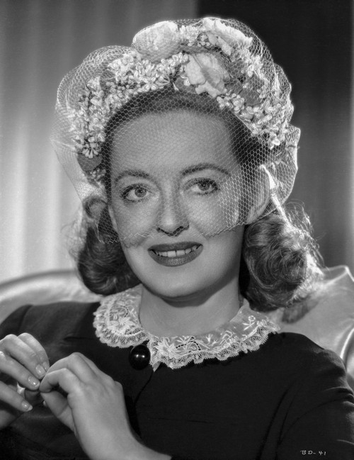 Bette Davis Portrait Hands Together in White Lace Collar Black Long Sleeves and White Linen Veil Headband Photo Print - Item # VARCEL693372