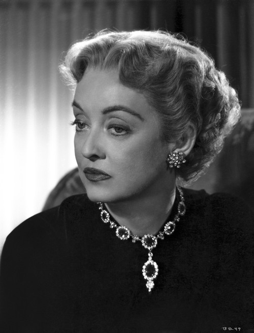 Bette Davis Portrait in Black High Neck Long Sleeve Shirt and Black Gem Necklace with Middle Parted Marcel Waves Photo Print - Item # VARCEL693403