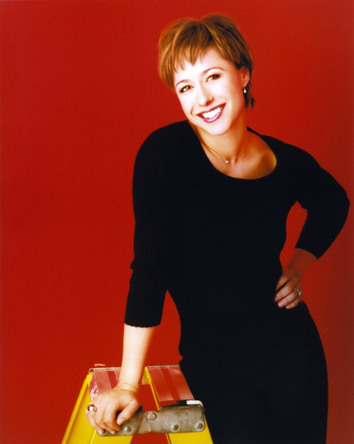 Paige Davis Posed in Black Dress Red Background Photo Print - Item # VARCEL693633