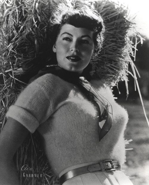 Ava Gardner Leaning on Straws in White Top and Scarf Photo Print - Item # VARCEL693643