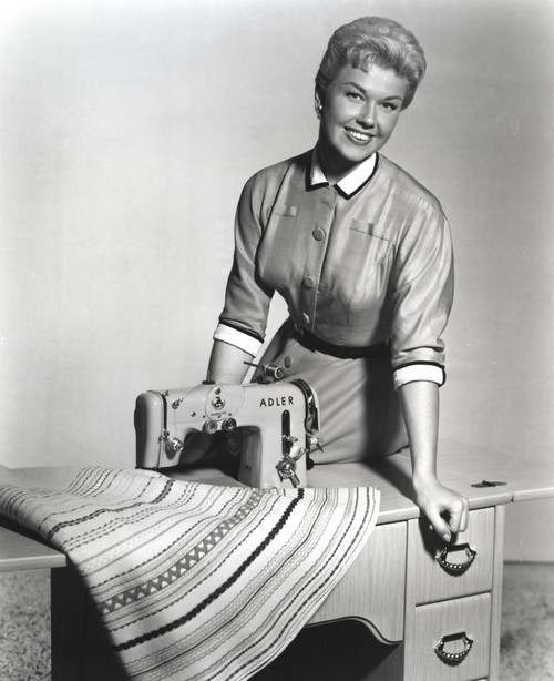 Doris Day Seated in Classic Sewing Machine Photo Print - Item # VARCEL693746