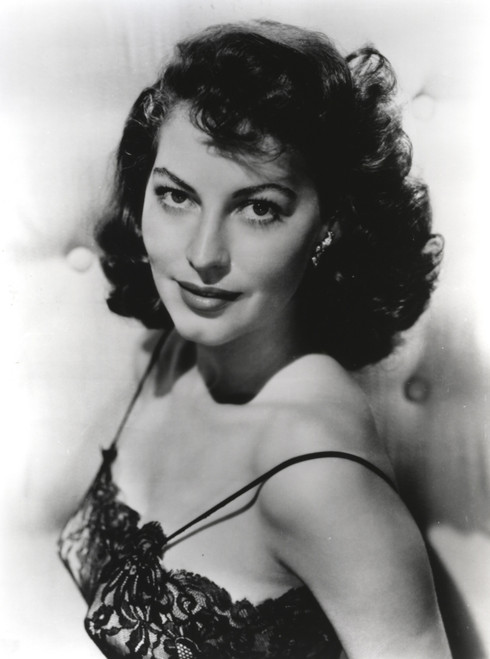 Black and White Portrait of Ava Gardner posed in Black Lingerie Photo Print - Item # VARCEL693879