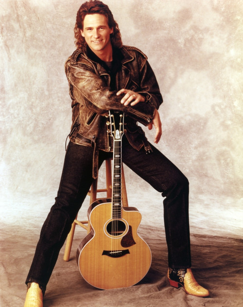 Billy Dean Posed Brown Leather Jacket with Guitar Photo Print - Item # VARCEL694042