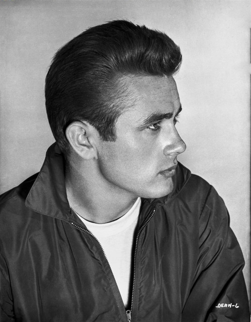 James Dean Portrait in Black Long Sleeve Velvet Jacket and Round Neck T-Shirt with Head Turn to Left Looking Straight Photo Print - Item # VARCEL694049