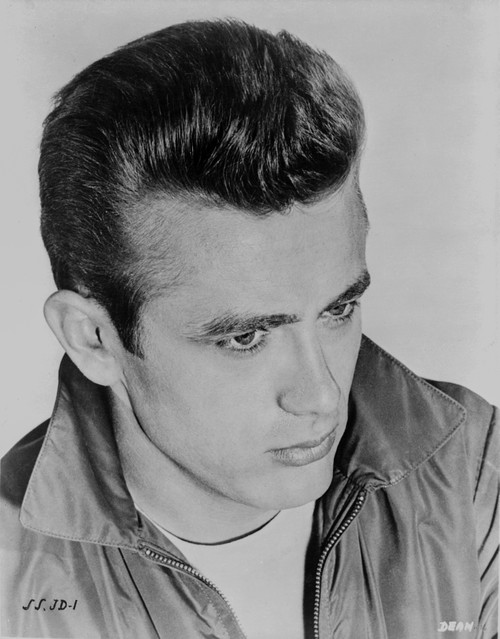 James Dean Portrait in Grey Velvet Jacket and White T-Shirt with Brushed Up Hair Photo Print - Item # VARCEL694069