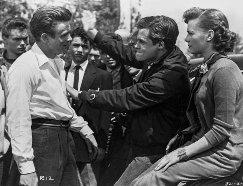 James Dean Scene from a Film standing in White Tucked-On Long Sleeve Collar Shirt and Linen Pants with Belt Photo Print - Item # VARCEL694105