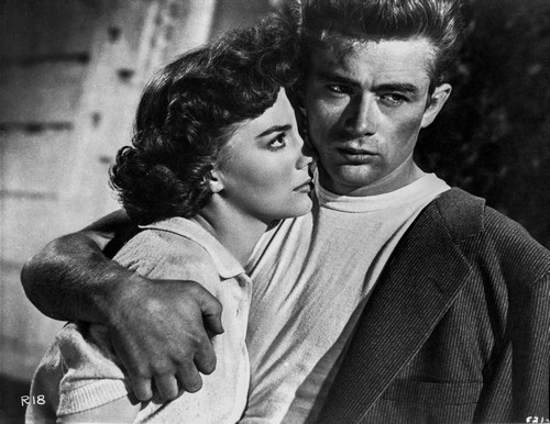 James Dean Hugged the Woman to His Chest Tight in Black Linen Suit and Round Neck White Shirt Photo Print - Item # VARCEL694123