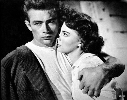James Dean Hugged the Woman to His Chest Tight in Black Linen Suit and Round Neck White Shirt Photo Print - Item # VARCEL694203