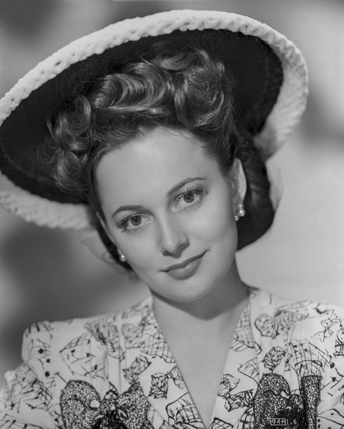 Olivia DeHavilland Portrait in Floral Dress with Hat Photo Print - Item # VARCEL694269