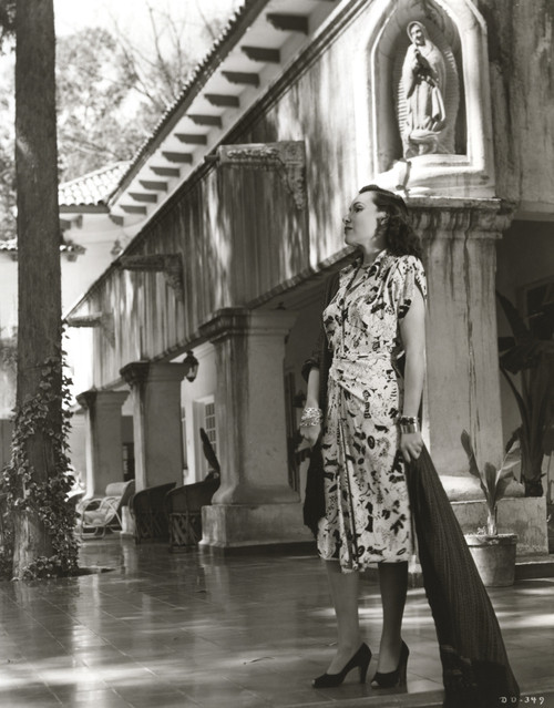 Dolores Del Rio Posed wearing Printed Dress in Black and White Photo Print - Item # VARCEL694453