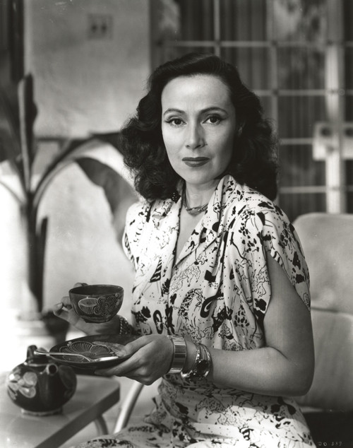 Dolores Del Rio sitting and Drinking Tea in Printed Dress Photo Print - Item # VARCEL694478