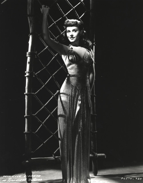 Paulette Goddard Leaning on Screen in Elegant Dress Portrait Photo Print - Item # VARCEL694667