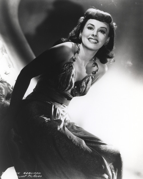 Paulette Goddard smiling in Sexy Lace Dress Portrait Photo Print - Item # VARCEL694689