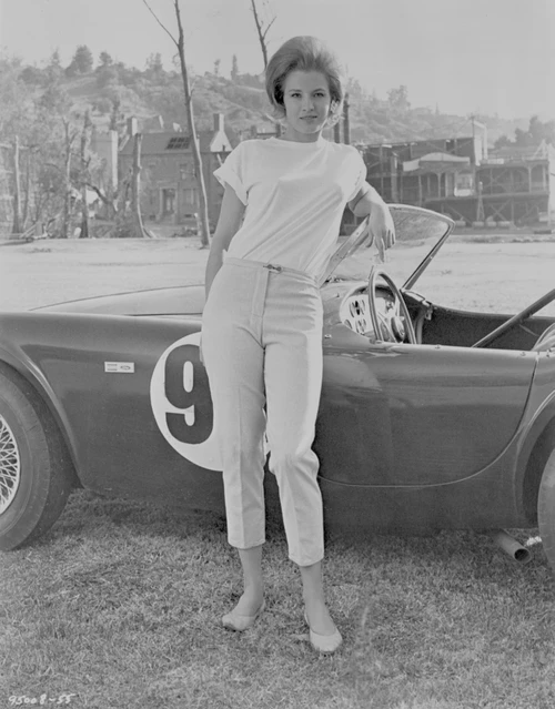 Angie Dickinson Leaning on Car Black and White Photo Print - Item # VARCEL695117