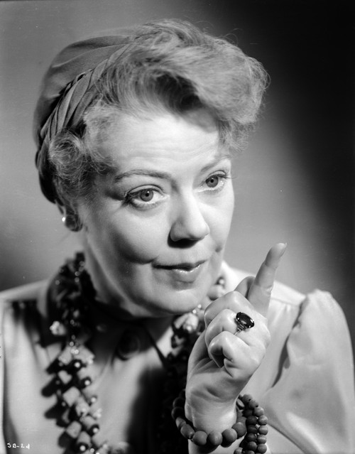 Spring Byington Pointing Pose in Black and White Close Up Portrait wearing Formal Dress Photo Print - Item # VARCEL695300