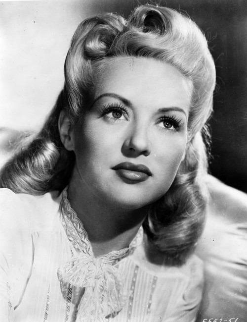 Betty Grable Portrait Looking Up in Silk Lace scarf and White Silk Dress Photo Print - Item # VARCEL695323