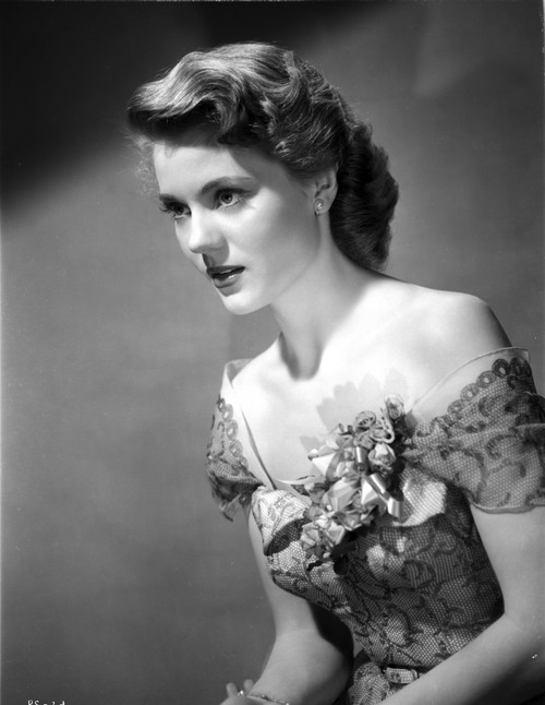 Peggy Castle Posed in Floral Dress in Black and White Portrait Photo Print - Item # VARCEL695930