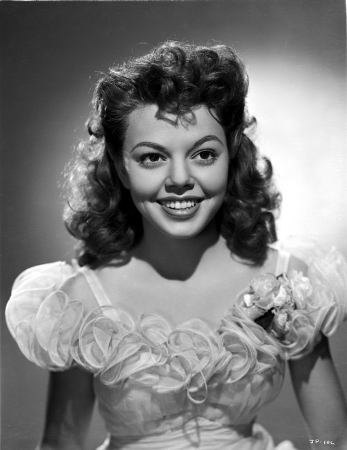 Jean Porter Portrait smiling in Ruffled Short Sleeve Silk Dress Photo Print - Item # VARCEL703152